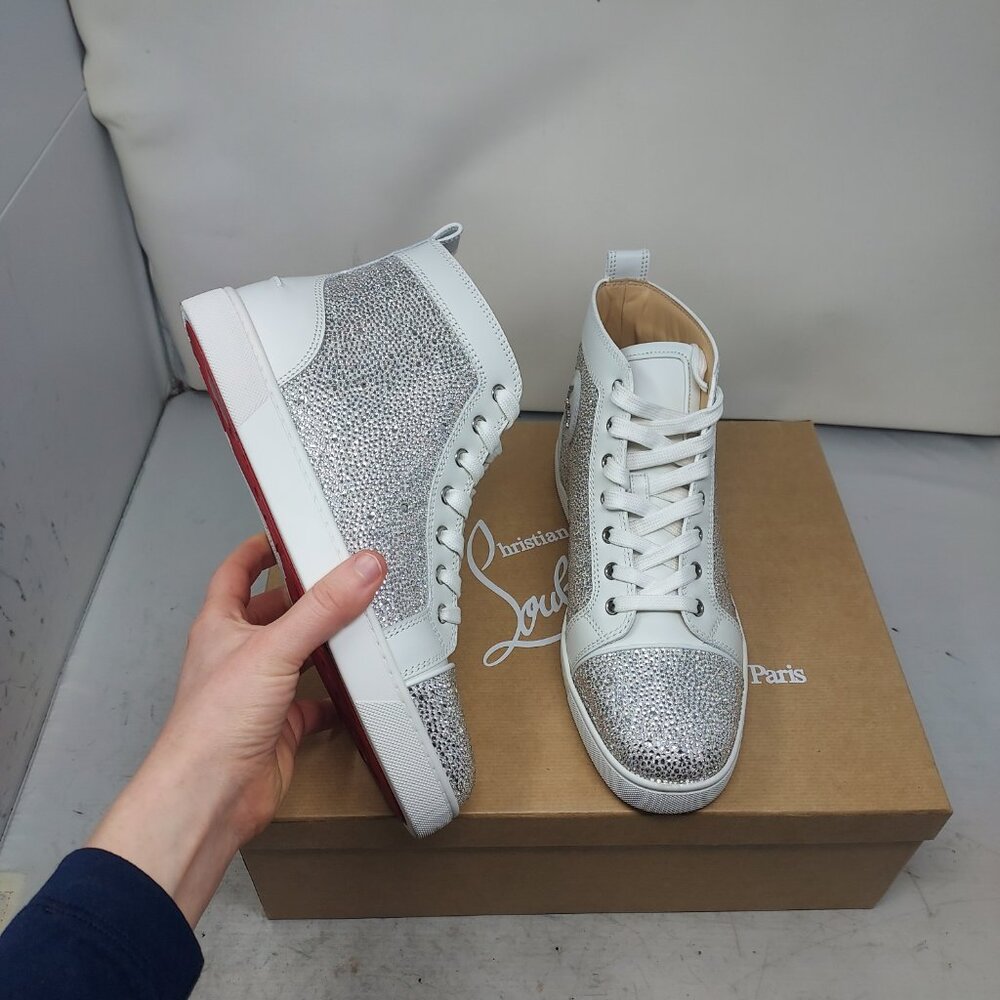 Christian Louboutin WOMENS Louis Crystal Jewel Strass High Top Wedding Sneaker